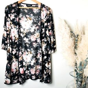 Papillon Sheer Black & Floral Kimono